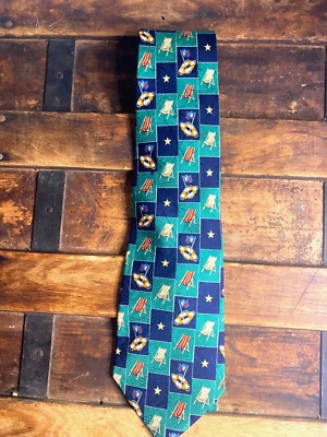 Corbata Tommy Hilfinger Seda Vintage Diseñador Náutico Playa Verde/Azul EE. UU. Foto 1 de 4