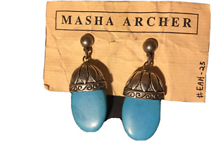 MASHA ARCHER TURQUOISE COLOR STAINED HOWELITE OVAL DROP EARRINGS