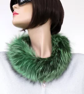 Fur scarf silver fox fur boa chain collar necklace trim coat jacket green - Picture 1 of 4