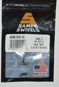 sampo swivels ball bearing swivel w/ split ring size 2 12lb black Made USA - Picture 1 of 2