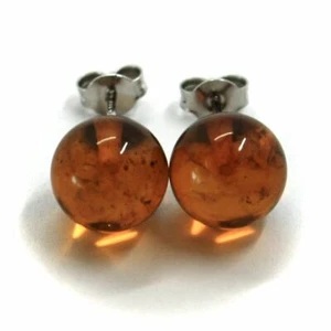 Pendientes de Oro Amarillo O Blanco, 18K, A Lobo, Esfera De Ámbar, Diámetro 11MM - Imagen 1 de 10