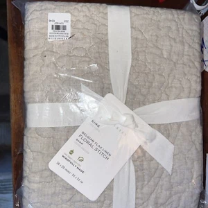 Neu mit Etikett Pottery Barn BELGISCHES FLACHS LEINEN Blumenmuster Paisley gesteppt KING SHAM NATUR - Bild 1 von 3