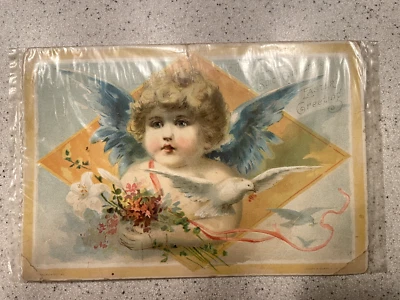 Antique Woolson Spice Company's Easter Greeting Lion Coffee Ad Card Knapp Litho - Image 1 of 4