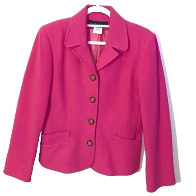 Blazer Vestido Traje Chaqueta Vintage Harve Benard por Benard Holtzman Rosa Lana Talla 6 Foto 1 de 4