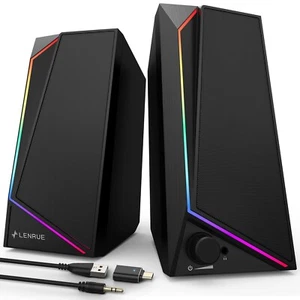 Altavoces para computadora Lenrue E-IO59 USB USB-C alimentados sonido estéreo fuerte negro - Imagen 1 de 6