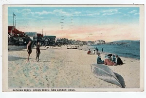 New London, Connecticut Postcard Bathing Beach Ocean Postmarked 1923  Z9 - Picture 1 of 2