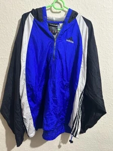 Vintage Adidas Lightweight Jacket Blue White Size Large 3 Stripes Logo 1/2 Zip - Picture 1 of 13