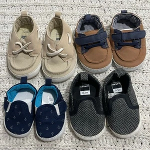 Lot of 4 Pairs of Carter's Boys Baby Shoes - Escalating Sizes Range from NB-9m  - Picture 1 of 10