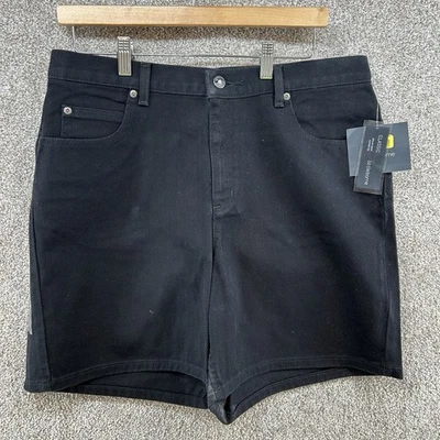 NWT Liz Claiborne Women's Jean Shorts Size 14 Black High Rise Front Button - Image 1 of 4