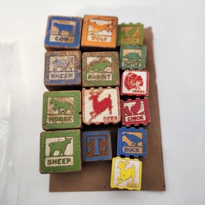 Lote de 14 bloques de madera antiguos HiLo Safety Halsam Toy Co 1920-40 de colección  Foto 1 de 4