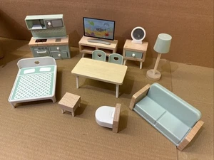 12 Piece 1:12 Scale Dolls House Bedroom / Nursery Furniture Set Painted Wood New - Picture 1 of 6