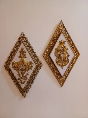 2 件套黄金 Homco Syroco 中世纪现代钻石形状摄政墙板 — 第 1/4 张图片