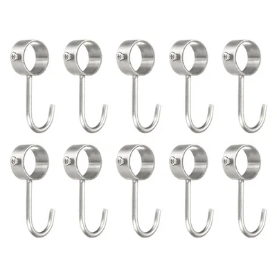 10Pcs Stainless Steel 25mm Inner Dia Pipe Rod Hooks Coat Hook Silver - Image 1 of 4