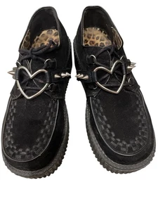 Demonia Cult Creeper-206 Platform Heart Black Vegan Suede Shoes Women’s Size 10 - Picture 1 of 5