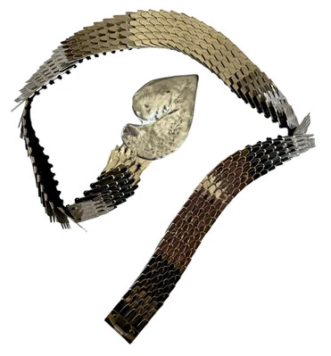 Vintage Silver Metal Leaf Buckle Scales Stretch Belt Buckle stretch S/M 1980’s - Image 1 of 4