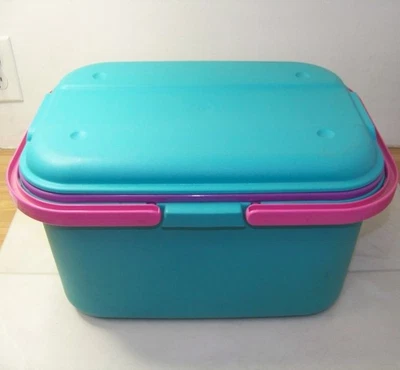 VTG EAGLE CRAFT CRAFTSTOR SEWING TOTE BOX STORAGE ORGANIZER TEAL PINK PURPLE 16" - Image 1 of 4