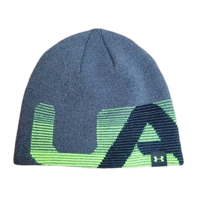 Under Armour beanie boy's 4-6 Knit Hat gray green black sport grunge skater logo - Image 1 of 4