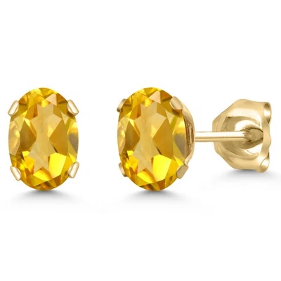 0.80 Ct Oval Shape Yellow Citrine 18K Yellow Gold Plated Silver Stud Earrings - Image 1 of 4