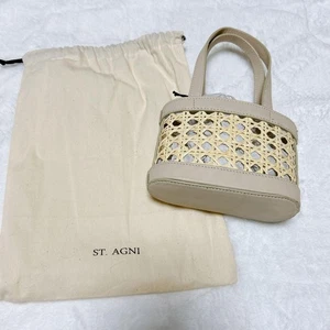 ST. AGNI Rattan Leather Basket Bag Handbag Beige Used From Japan - Picture 1 of 6