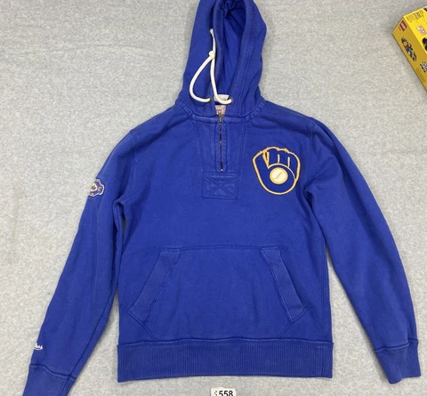 Mitchell Ness  Cooperstown Collection SMALL  Milwaukee Brewers Hoodie  Blue Logo Cover