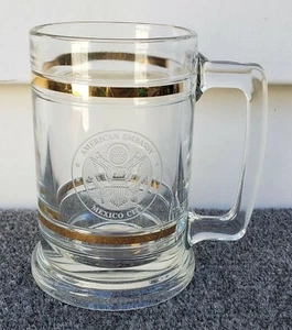 American Embassy w/ Great Seal of the United States Mexico City Glass Mug (EUC) - Picture 1 of 4