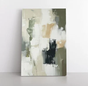 Impresión moderna de pintura abstracta beige negro oliva sobre lienzo enmarcado arte de pared decoración - Imagen 1 de 16