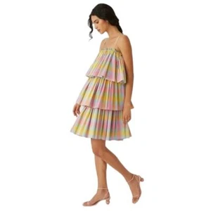Beatrice B Rainbow Colors Square Neck Sleeveless Layered Mini Dress Small New - Picture 1 of 14
