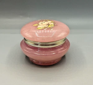 Genuine Pink Alabaster Floral Hand Crafted Round Hinged Trinket Box Italian Made - Picture 1 of 15