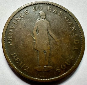 1837 Lower Canada 1 Penny / 2 Sous - Quebec City Bank - LC-9B4 - KM#Tn11 - Picture 1 of 2