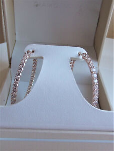 DIAMONIQUE 21 CZ 3.0ct ROSE GOLD PLATED SILVER HOOP 3.2cm EARRINGS NEW BOXED QVC