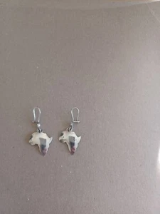 Vintage Sterling Silver Handmade Africa Continent Shape Hook Earrings - Picture 1 of 6