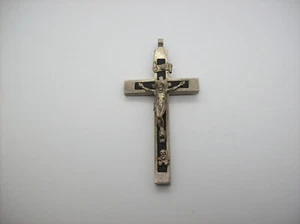 Deutsches Brustkruzifix Kreuz Totenkopf Crossbones groß 2,75" Ebenholz Intarsien, x - Bild 1 von 24