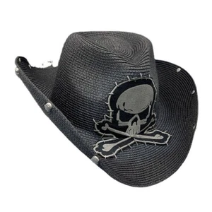 Skull Western Cowboy Style Hat for Men Silver Embroidery Skulls around - Picture 1 of 8