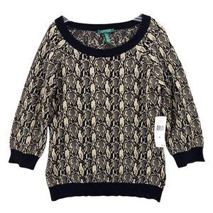 LAUREN RALPH LAUREN Metallic Gold Black Snake Print Sweater Size XL - Picture 1 of 9