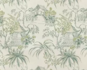 BRUNSCHWIG & FILS CURTAIN FABRIC DESIGN Tongli Print 9.1 METRE LAGOON 100% LINEN - Picture 1 of 7