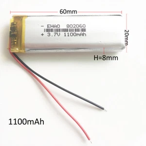 Batería recargable LiPo 3.7V 1100mAh para cámara grabadora GPS Bluetooth 802060 - Imagen 1 de 10