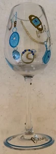 Decorative 15 oz. "Bling" Gold Blue Clear Collectible Wine Glass 15 oz. 9" Tall - Picture 1 of 11