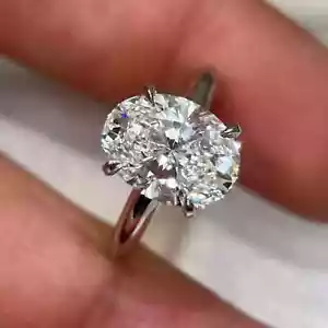 2Ct Oval Cut Lab-Created Diamond Solitaire Engagement Ring 14K White Gold Plated - Picture 1 of 4
