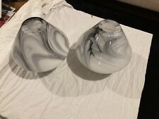 Pair of GLASS lamp shades grey/white swirl pattern