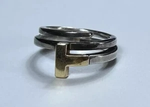 Tiffany & Co. Ring T Square Wrap Size 6 Silver/Gold AG 925 AU 750 Made In Italy - Picture 1 of 11