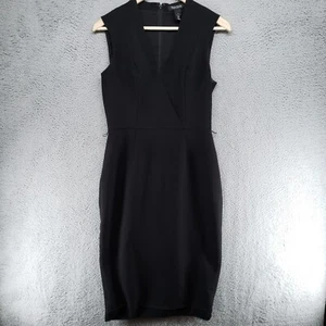 White House Black Market Sleeveless V-Neck Black Knit Dress Size 4 Zip Back - Picture 1 of 16