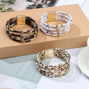 Multilayer Bangles Leopard Leather Bracelets Wrist Bands Wide Wrap Bracelet