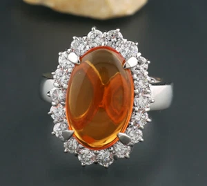 Anello opale di fuoco arancione 4,08 carati brillanti molto fini 1,51 carati platino massiccio - Foto 1 di 5