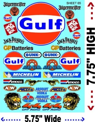 CLEAR VINYL RACING Sticker Variety SHEET 65-R/C MODEL Die-cut -Decals 1/8 -1/10 - Image 1 of 4