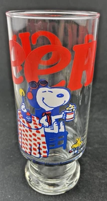 VINTAGE Snoopy Flying Ace Root Beer Drinking Glass CHEERS Woodstock Large - Image 1 of 4