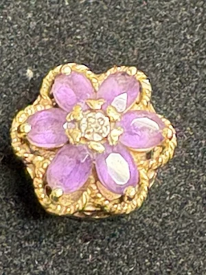 Vintage Richard Klein KLJCI 14K Yellow Gold Amethyst, Diamond Flower Slide Charm - Image 1 of 4