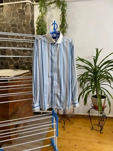 Camicia ETON a righe blu/multicolore con bottoni manica lunga cotone taglia 17/43 - Foto 1 di 10