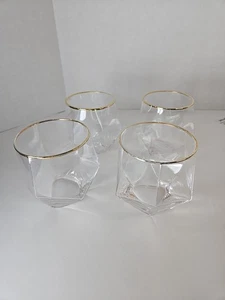 Set 4 bicchieri da vino diamantati, 10 oz moderni senza stelo bordo oro vetro trasparente whiske - Foto 1 di 11