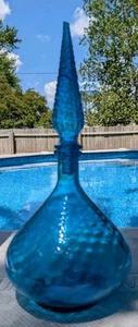 Vtg. Empoli Glass Decanter Genie Bottle Blue Optic 14" Quilted - Picture 1 of 11