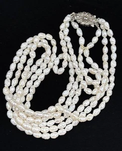 Vtg Multi-Strand Baroque Freshwater Pearl Necklace Ornate Filigree 925 Clasp - Bild 1 von 17